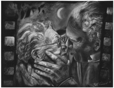 Dessin intitulée "baiser-au-clair-de-…" par Christian Leroy Napoli, Œuvre d'art originale, Pastel
