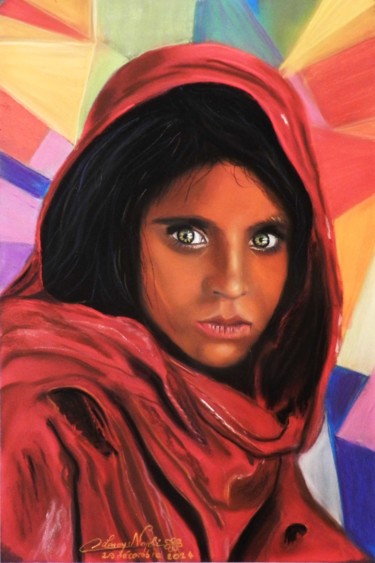 Dessin intitulée "la-femme-afgane-aux…" par Christian Leroy Napoli, Œuvre d'art originale, Craie