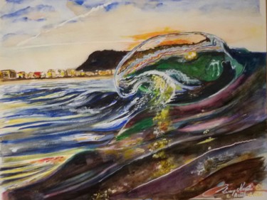 Peinture intitulée "la-vague.jpg" par Christian Leroy Napoli, Œuvre d'art originale, Aquarelle