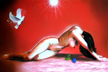 Dessin intitulée "la-rose-bleue.jpg" par Christian Leroy Napoli, Œuvre d'art originale, Pastel