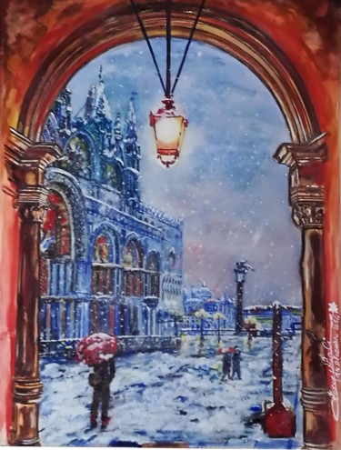 Schilderij getiteld "tombe-la-neige.jpg" door Christian Leroy Napoli, Origineel Kunstwerk, Aquarel