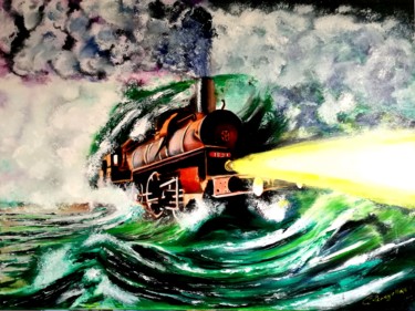 Peinture intitulée "le-train-de-la-mer.…" par Christian Leroy Napoli, Œuvre d'art originale, Huile
