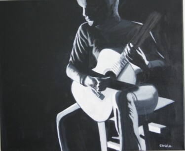 Картина под названием "Le guitariste" - Christian Lopez (Chrislo), Подлинное произведение искусства, Масло Установлен на Дер…