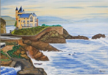 Painting titled "Biarritz" by Christian Lopez (Chrislo), Original Artwork, Oil Mounted on Wood Stretcher frame
