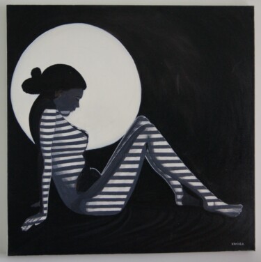 Painting titled "La Lune" by Christian Lopez (Chrislo), Original Artwork, Oil Mounted on Wood Stretcher frame