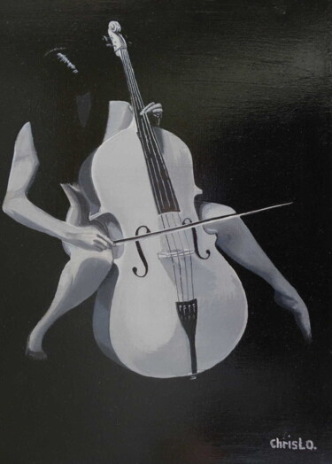 Peinture intitulée "Le violoncelle" par Christian Lopez, Œuvre d'art originale, Huile