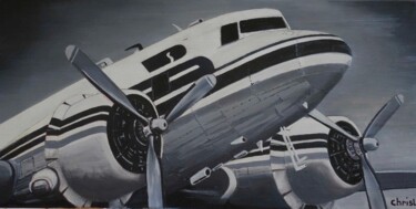 Painting titled "Le bi-moteur" by Christian Lopez, Original Artwork, Oil