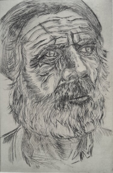 Gravures & estampes intitulée "Le vieil homme et l…" par Christian Nouyrigat, Œuvre d'art originale, Gravure