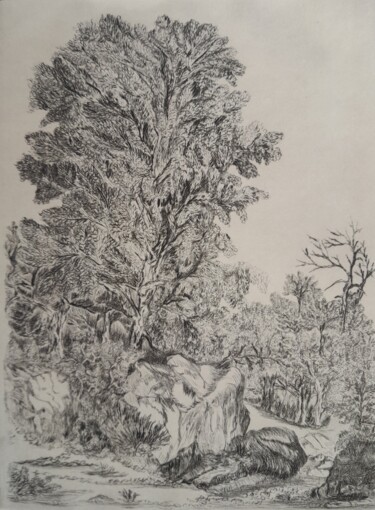 Printmaking titled "L'arbre" by Christian Nouyrigat, Original Artwork, Engraving