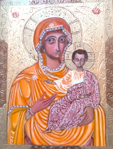 Peinture intitulée "Vierge et enfant" par Christian Nouyrigat, Œuvre d'art originale, Tempera