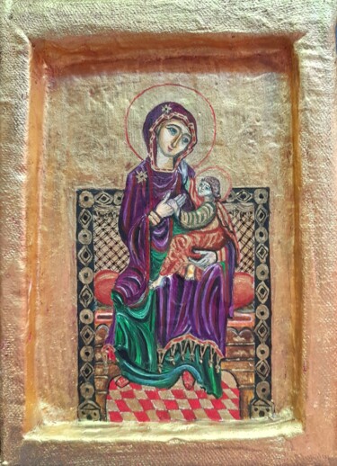Painting titled "Vierge et Jésus" by Christian Nouyrigat, Original Artwork, Tempera