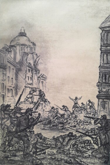 Druckgrafik mit dem Titel "Commune de Paris 18…" von Christian Nouyrigat, Original-Kunstwerk, Gravur