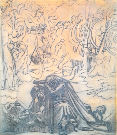 Gravures & estampes intitulée "Le songe de David" par Christian Nouyrigat, Œuvre d'art originale, Gravure