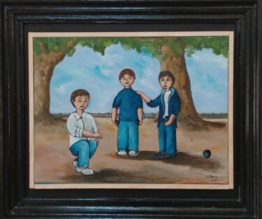 Painting titled "partie de boule" by Christian Panis, Original Artwork, Acrylic