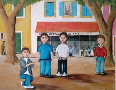 Peinture intitulée "la petanque" par Christian Panis, Œuvre d'art originale, Acrylique