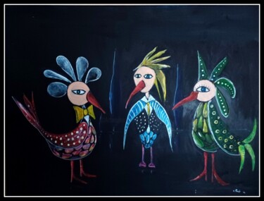 Painting titled "les oiseaux" by Christian Panis, Original Artwork, Acrylic