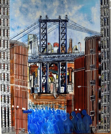 Peinture intitulée "Bleu a New York" par Christian Perez De Carvasal, Œuvre d'art originale, Huile