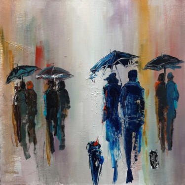 Pintura intitulada "Sous les Parapluies" por Christian Raffin, Obras de arte originais, Óleo