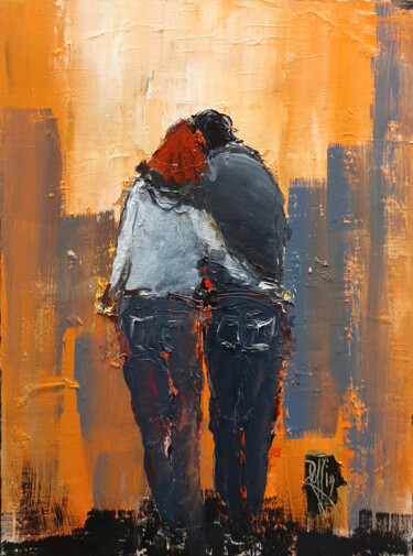 Painting titled "Lovers  réf.1300" by Christian Raffin, Original Artwork, Oil Mounted on Wood Stretcher frame