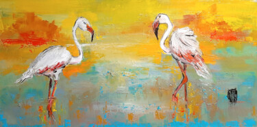 Pittura intitolato "Flamand Rose réf. 5…" da Christian Raffin, Opera d'arte originale, Olio