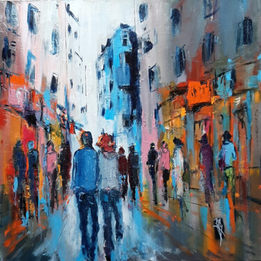 Painting titled "Paris Balade réf 953" by Christian Raffin, Original Artwork, Oil Mounted on Wood Stretcher frame