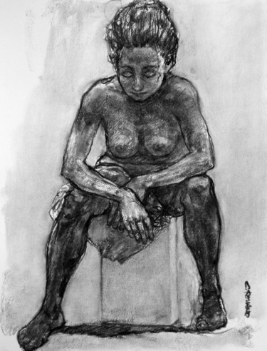 「charcoal 2017 mai 21」というタイトルの描画 Christian Rollandによって, オリジナルのアートワーク, 木炭