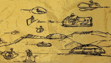 Zeichnungen mit dem Titel "space 5 - traffic." von Christian Rolland, Original-Kunstwerk, Marker