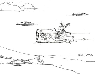 Rysunek zatytułowany „2018 space traffic 4” autorstwa Christian Rolland, Oryginalna praca, Marker