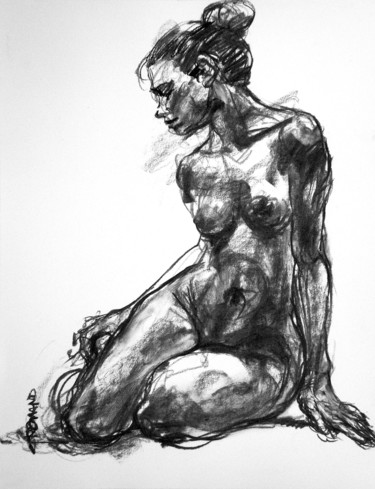 Drawing titled "fusain 2018 avril 2" by Christian Rolland, Original Artwork, Charcoal