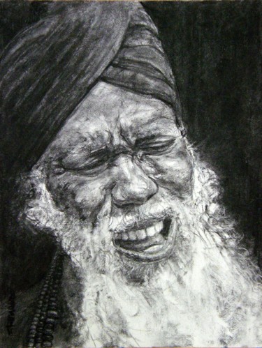 Drawing titled "portrait jazz 12" by Christian Rolland, Original Artwork, Charcoal