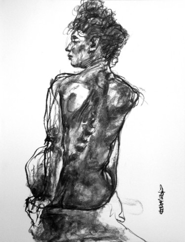 Drawing titled "fusain 2018 avril 24" by Christian Rolland, Original Artwork, Charcoal