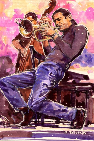 Painting titled "jazz 7" by Christian Rolland, Original Artwork, Gouache