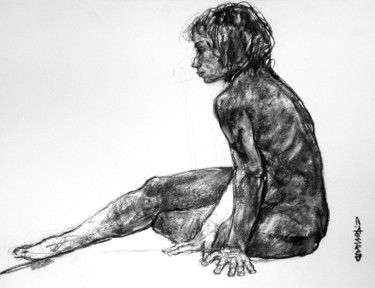 Рисунок под названием "fusain 2018 34" - Christian Rolland, Подлинное произведение искусства, Древесный уголь