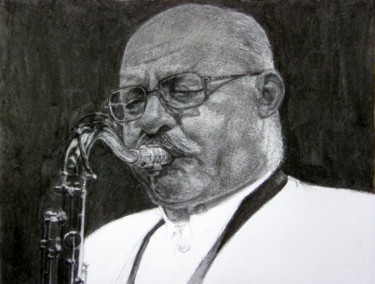 Drawing titled "portrait jazz 19" by Christian Rolland, Original Artwork, Charcoal