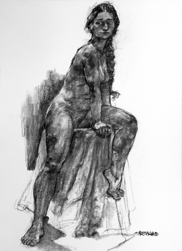 Drawing titled "académie 2019 1" by Christian Rolland, Original Artwork, Charcoal