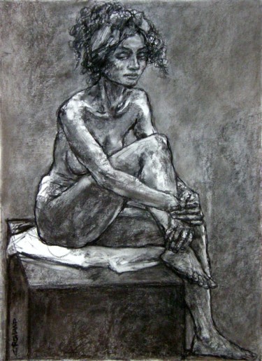 Drawing titled "Académie 2019 2" by Christian Rolland, Original Artwork, Charcoal