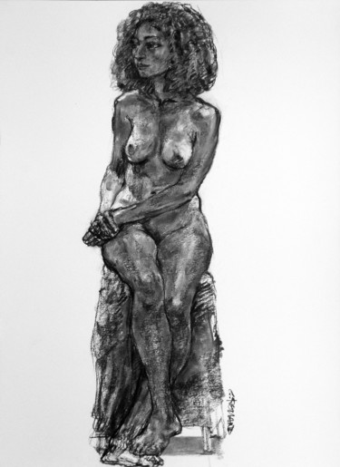 Рисунок под названием "académie 2019 4" - Christian Rolland, Подлинное произведение искусства, Древесный уголь