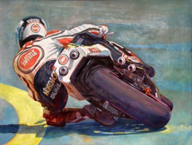 Painting titled "moto speed 1" by Christian Rolland, Original Artwork, Oil