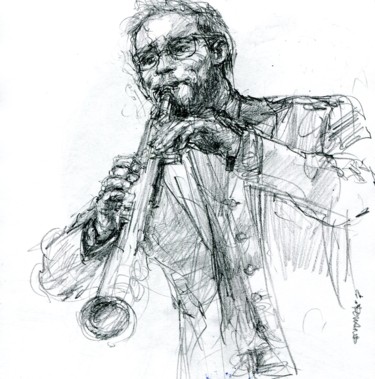 Disegno intitolato "jazz croquis 40" da Christian Rolland, Opera d'arte originale, Grafite