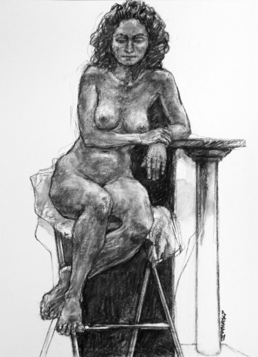 Drawing titled "Académie 2019 12" by Christian Rolland, Original Artwork, Charcoal