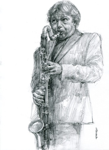 Desenho intitulada "jazz croquis 41" por Christian Rolland, Obras de arte originais, Grafite