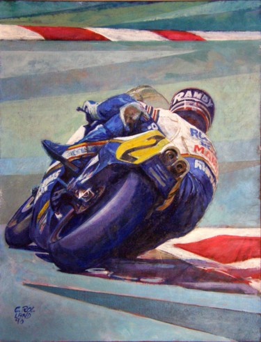 Schilderij getiteld "moto speed 3" door Christian Rolland, Origineel Kunstwerk, Olie