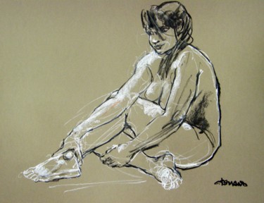 Drawing titled "craie et fusain 201…" by Christian Rolland, Original Artwork, Chalk