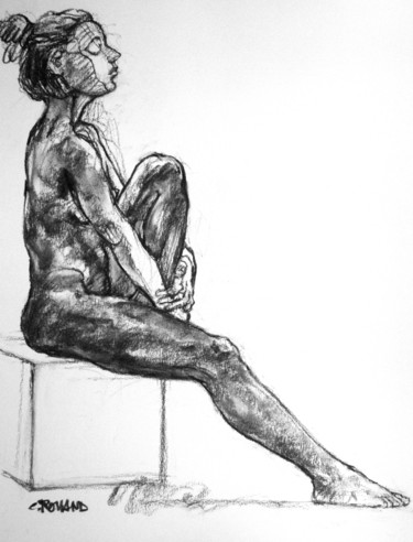 Drawing titled "fusain 2019 7" by Christian Rolland, Original Artwork, Charcoal