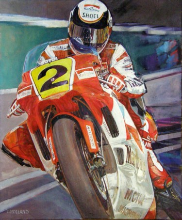 Painting titled "moto speed 4" by Christian Rolland, Original Artwork, Oil