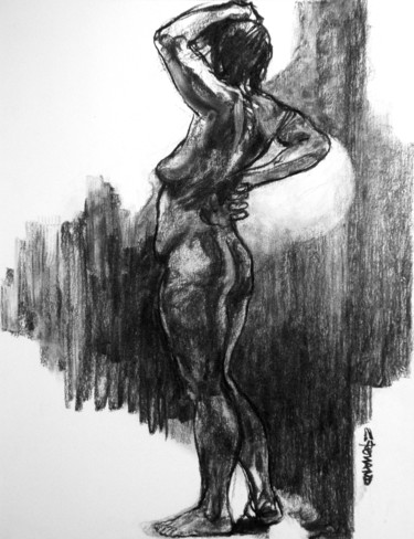 Drawing titled "fusain 2019 10" by Christian Rolland, Original Artwork, Charcoal
