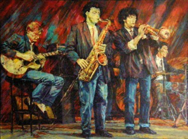 Pittura intitolato "jazz painting 1" da Christian Rolland, Opera d'arte originale, Olio