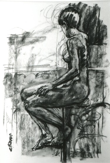 Рисунок под названием "fusain 1997 12" - Christian Rolland, Подлинное произведение искусства, Древесный уголь