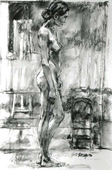 Рисунок под названием "fusain 1997 14" - Christian Rolland, Подлинное произведение искусства, Древесный уголь