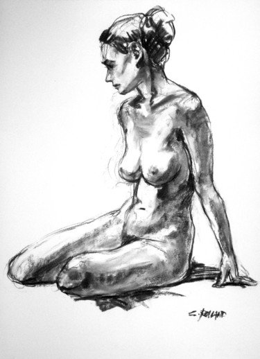 Drawing titled "fusain 1998 1" by Christian Rolland, Original Artwork, Charcoal
